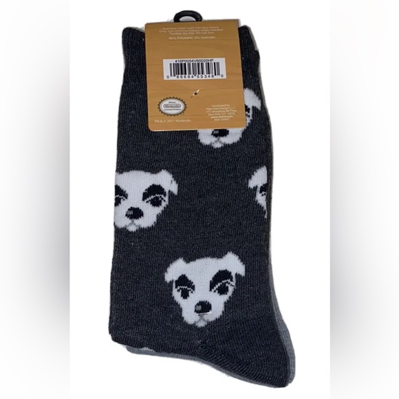 Animal Crossing New Horizons Crew Socks 2 Pair Men 6.5-12 Gray w Nook Slider NES - Picture 2 of 11